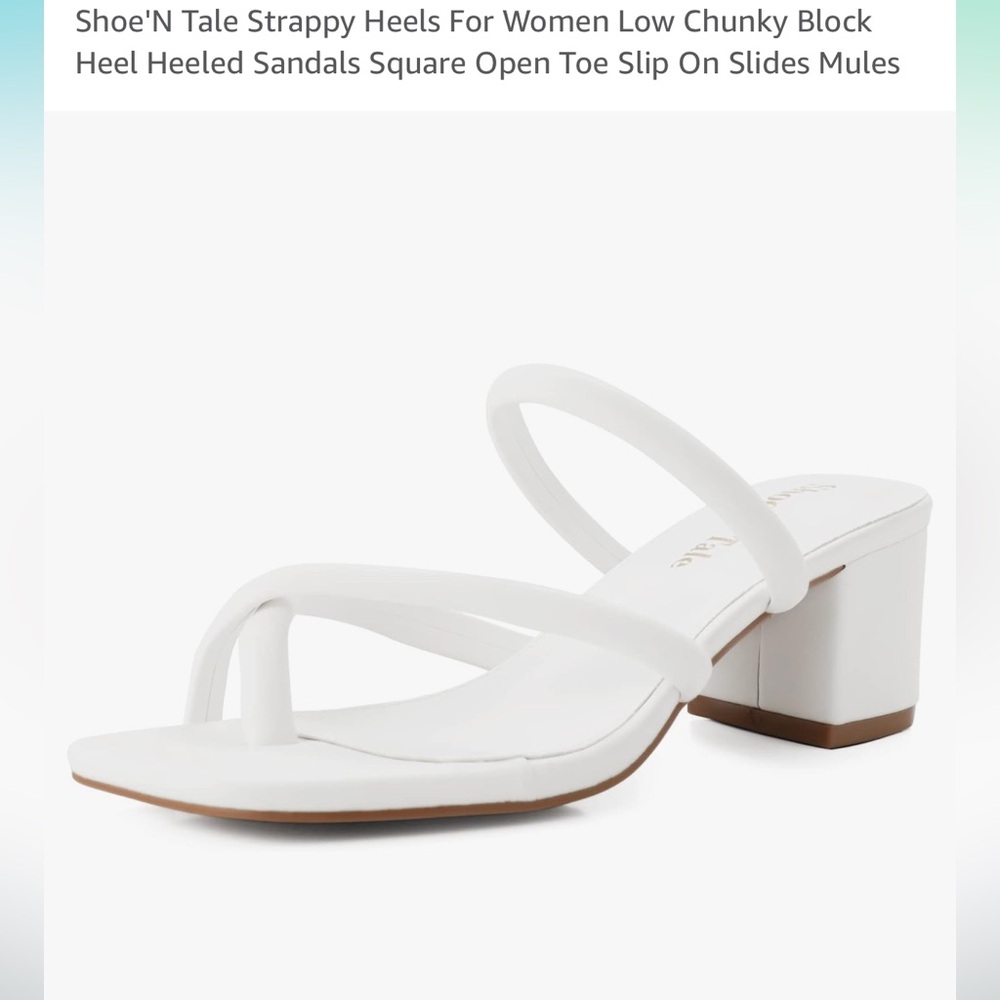 Shoe ‘N Tale, size 8, white strappy, low chunky heels